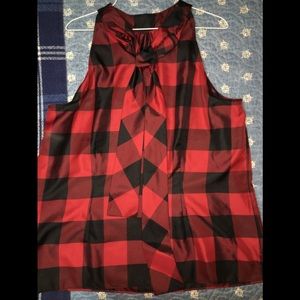Talbots Red and Black Plaid Sleeveless Tie Front Top Sz 12p